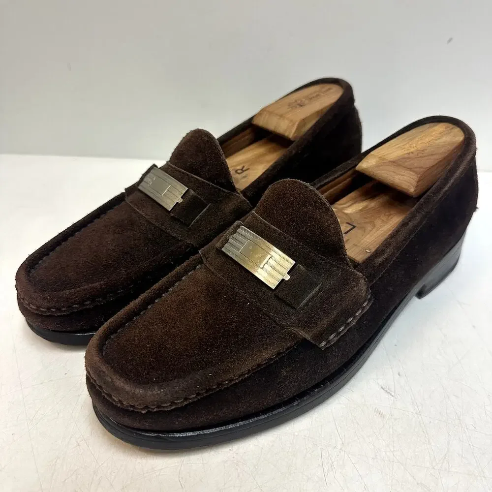 EUC Polo Ralph Lauren Brown Suede Pinch Penny Loafer Bit Bench Made in Italy 9